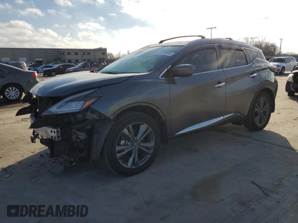 2020 Nissan Murano Platinum z VIN 5N1AZ2DJ7LN123029, wystawiony jako Copart lot #46598485 z przebiegiem 76 811 mil mil oraz Szkoda całkowita • Salvage title. Historia ofert i sprzedaży dostępna na DreamBid. Obrazek 1.