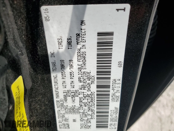 2016 Toyota Tundra 4WD Truck SR5 with VIN 5TFDW5F13GX555393, listed as a Copart auction lot 58777874 with 168,791 mi miles and Salvage Title. Bid and sale history available at carsss.com. Image 12.