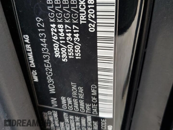 2018 Mercedes-Benz Metris Cargo with VIN WD3PG2EA3J3443129, listed as a Copart auction lot 40329324 with 53,999 mi miles and Salvage Title. Bid and sale history available at carsss.com. Image 12.