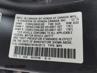2015 Honda CR-V EX-L with VIN 2HKRM4H74FH618115, listed as a IAAI auction lot 42045882 with 224,818 mi miles. Bid and sale history available at carsss.com. Image 9.