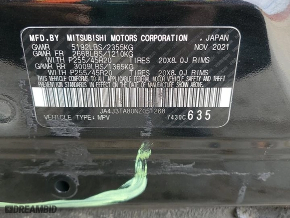 2022 Mitsubishi Outlander ES with VIN JA4J3TA80NZ051268, listed as a Copart auction lot 46453265 with 115,301 mi miles and Salvage Title. Bid and sale history available at carsss.com. Image 13.