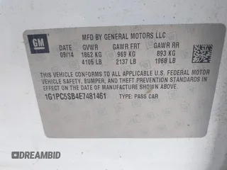 2014 Chevrolet Cruze 1LT with VIN 1G1PC5SB4E7481461, listed as a IAAI auction lot 42628673 with 164,689 mi miles and . Bid and sale history available at DreamBid. Image 9.