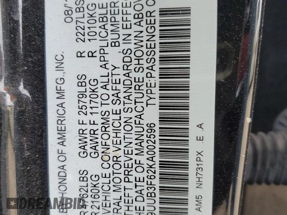 2019 Acura TLX w/A-Spec Pkg z VIN 19UUB3F62KA002596, wystawiony jako Copart lot #56588795 z przebiegiem 199 258 mil mil oraz Szkoda całkowita • Salvage title. Historia ofert i sprzedaży dostępna na DreamBid. Obrazek 13.
