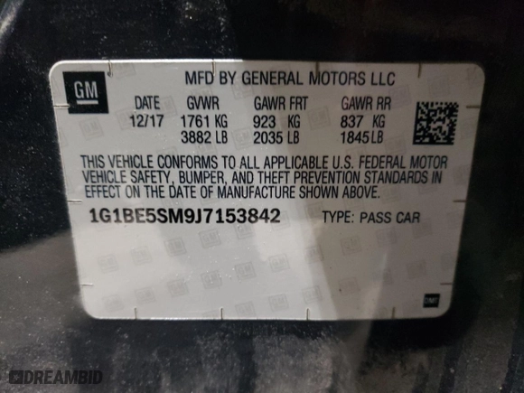 2018 Chevrolet Cruze LT with VIN 1G1BE5SM9J7153842, listed as a Copart auction lot 51328545 with 78,492 mi miles and Salvage Title. Bid and sale history available at carsss.com. Image 12.