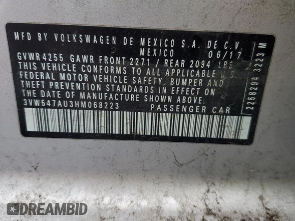 2017 Volkswagen GTI S z VIN 3VW547AU3HM068223, wystawiony jako Copart lot #57876795 z przebiegiem 96 095 mil mil oraz Szkoda całkowita • Salvage title. Historia ofert i sprzedaży dostępna na DreamBid. Obrazek 12.