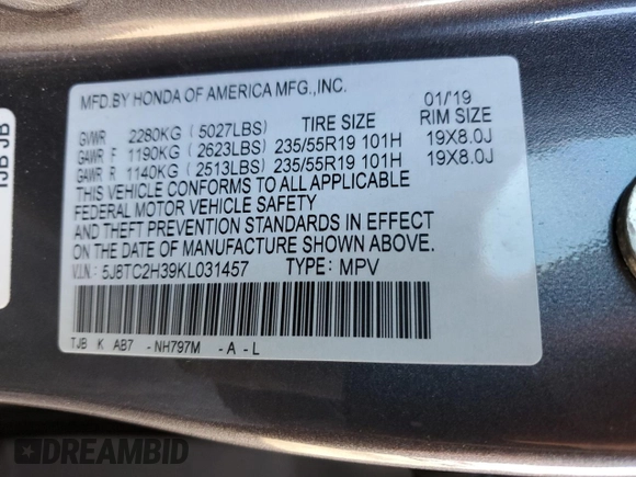 2019 Acura RDX with VIN 5J8TC2H39KL031457, listed as a Copart auction lot 47434825 with 93,661 mi miles and Salvage title. Bid and sale history available at DreamBid. Image 15.