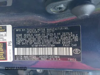 2017 Toyota Camry XLE with VIN 4T1BF1FK9HU737994, listed as a IAAI auction lot 41852075 with 114,923 mi miles. Bid and sale history available at carsss.com. Image 9.