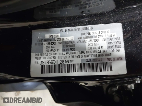 2016 Mazda CX-9 Signature z VIN JM3TCBEY5G0111286, wystawiony jako IAAI lot #42018161 z przebiegiem 155 920 mil mil oraz . Historia ofert i sprzedaży dostępna na DreamBid. Obrazek 9.