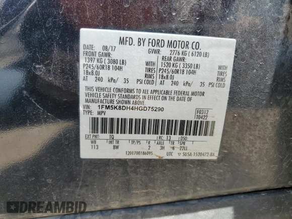 2017 Ford Explorer XLT z VIN 1FM5K8DH4HGD75290, wystawiony jako Copart lot #56290465 z przebiegiem 75 910 mil mil oraz Szkoda całkowita • Salvage title. Historia ofert i sprzedaży dostępna na DreamBid. Obrazek 13.