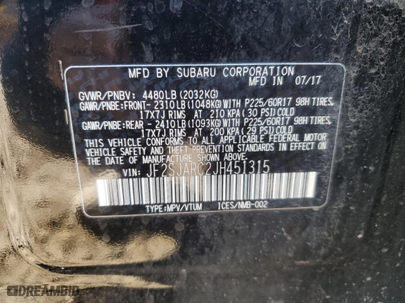 2018 Subaru Forester Limited with VIN JF2SJARC2JH451315, listed as a Copart auction lot 46691455 with 39,707 mi miles and Salvage Title. Bid and sale history available at carsss.com. Image 12.