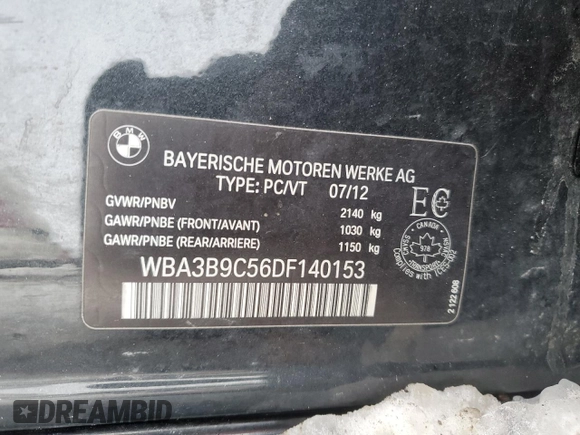 2013 BMW 3 Series 335i xDrive with VIN WBA3B9C56DF140153, listed as a Copart auction lot 46318625 with 91,948 mi miles and Salvage Title. Bid and sale history available at carsss.com. Image 12.