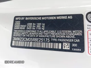 2024 BMW 2 Series 230i with VIN 3MW23CM05R8E25175, listed as a IAAI auction lot 41803015 with 18,601 mi miles and . Bid and sale history available at carsss.com. Image 9.