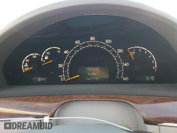 2005 Mercedes-Benz S-Class 5.0L with VIN WDBNG75J25A449465, listed as a Copart auction lot 80767344 with 147,794 mi miles and Clean Title. Bid and sale history available at carsss.com. Image 9.