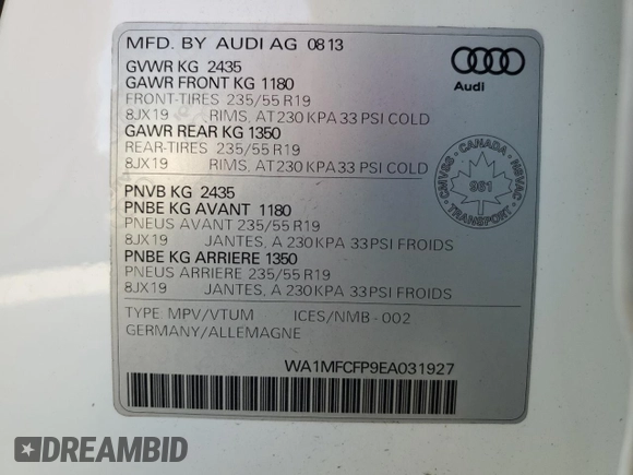 2014 Audi Q5 z VIN WA1MFCFP9EA031927, wystawiony jako Copart lot #79000964 z przebiegiem 82 839 mil mil oraz Szkoda całkowita • Salvage title. Historia ofert i sprzedaży dostępna na DreamBid. Obrazek 13.