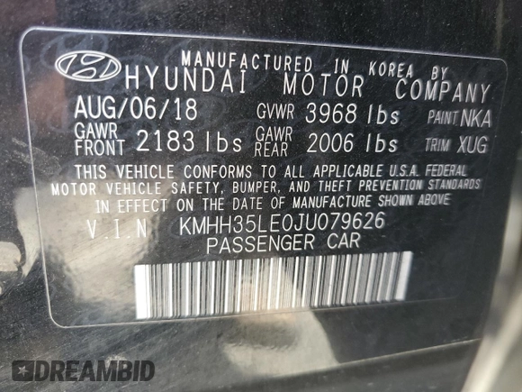 2018 Hyundai Elantra z VIN KMHH35LE0JU079626, wystawiony jako Copart lot #57238435 z przebiegiem 120 784 mil mil oraz Szkoda całkowita • Salvage title. Historia ofert i sprzedaży dostępna na DreamBid. Obrazek 13.