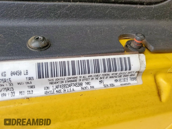2004 Jeep Wrangler X с VIN 1J4FA39S34P745300, выставлен на аукционе Copart как лот 65454595 с пробегом 57 920 миль миль и Списание • Salvage title. История ставок и продаж доступна на DreamBid. Изображение 12.