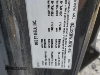 2019 Tesla Model 3 Mid Range with VIN 5YJ3E1EA1KF397390, listed as a Copart auction lot 49862915 with 63,698 mi miles and Salvage Title. Bid and sale history available at carsss.com. Image 12.