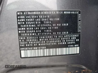 2022 Volkswagen Tiguan SE с VIN 3VV2B7AX1NM167089, выставлен на аукционе Copart как лот 64605475 с пробегом 37 890 миль миль и Списание • Salvage title. История ставок и продаж доступна на DreamBid. Изображение 14.