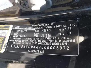 2012 Kia Optima LX with VIN 5XXGM4A76CG005972, listed as a IAAI auction lot 42055532 with 224,299 mi miles and . Bid and sale history available at carsss.com. Image 9.