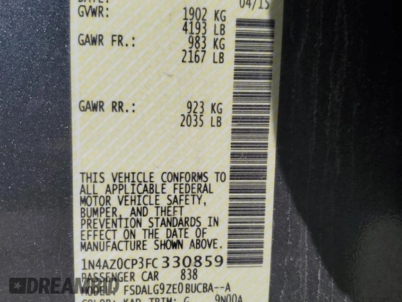 2015 Nissan LEAF SV with VIN 1N4AZ0CP3FC330859, listed as a Copart auction lot 44730433 with 91,556 mi miles. Bid and sale history available at carsss.com. Image 13.