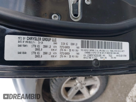 2014 Ram 1500 Express with VIN 1C6RR7KTXES331605, listed as a IAAI auction lot 41618433 with 137,906 mi miles. Bid and sale history available at carsss.com. Image 9.