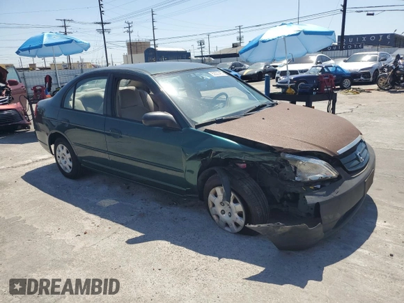 2001 Honda Civic LX with VIN 2HGES16501H606650, listed as a Copart auction lot 52537465 with 199,341 mi miles and Salvage Title. Bid and sale history available at carsss.com. Image 4.