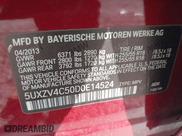 2013 BMW X5 xDrive35i z VIN 5UXZV4C50D0E14524, wystawiony jako IAAI lot #40151434 z przebiegiem 92 871 mil mil oraz . Historia ofert i sprzedaży dostępna na DreamBid. Obrazek 9.