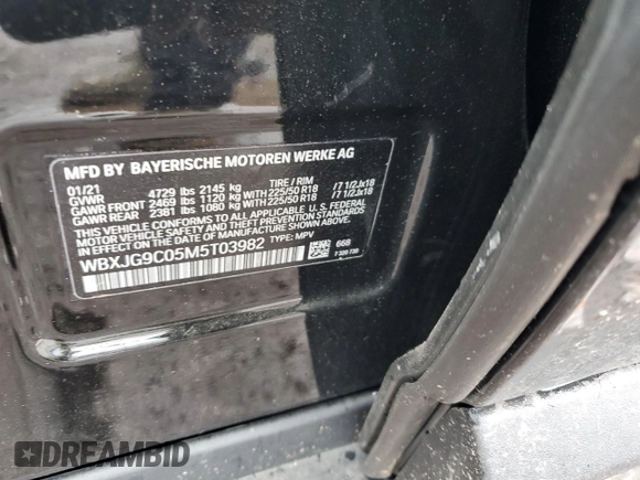 2021 BMW X1 xDrive28i with VIN WBXJG9C05M5T03982, listed as a Copart auction lot 55384025 with 24,309 mi miles and Salvage Title. Bid and sale history available at DreamBid. Image 13.