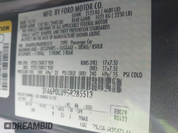 2016 Ford Fusion SE Hybrid с VIN 3FA6P0LU9GR285513, выставлен на аукционе IAAI как лот 42796945 с пробегом 150 697 миль миль и . История ставок и продаж доступна на DreamBid. Изображение 9.