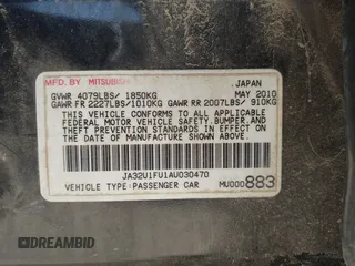 2010 Mitsubishi Lancer DE with VIN JA32U1FU1AU030470, listed as a IAAI auction lot 41389604 with 78,990 mi miles. Bid and sale history available at carsss.com. Image 9.