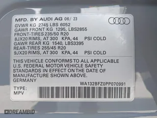 2023 Audi Q4 e-tron Sportback Premium Plus with VIN WA132BFZ0PP070991, listed as a IAAI auction lot 40548904 with 1 mi miles. Bid and sale history available at carsss.com. Image 9.