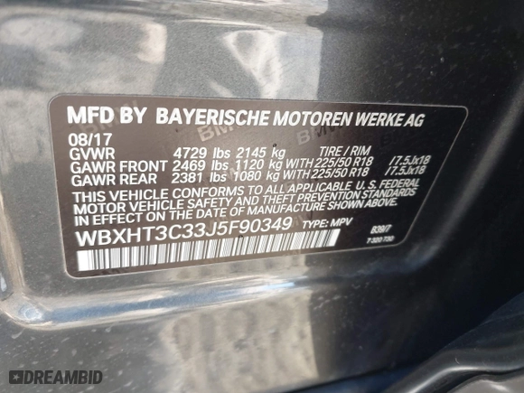 2018 BMW X1 xDrive28i with VIN WBXHT3C33J5F90349, listed as a IAAI auction lot 41385063 with 55,994 mi miles. Bid and sale history available at carsss.com. Image 9.