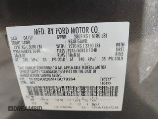 2017 Ford Explorer XLT z VIN 1FM5K8D85HGC79264, wystawiony jako IAAI lot #42007539 z przebiegiem 221 897 mil mil oraz . Historia ofert i sprzedaży dostępna na DreamBid. Obrazek 9.