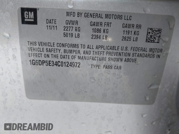 2012 Cadillac CTS Premium with VIN 1G6DP5E34C0124972, listed as a IAAI auction lot 41245338 with 111,140 mi miles and . Bid and sale history available at DreamBid. Image 9.