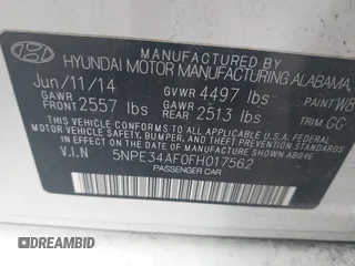 2015 Hyundai Sonata Limited z VIN 5NPE34AF0FH017562, wystawiony jako IAAI lot #42228546 z przebiegiem 108 494 mil mil oraz . Historia ofert i sprzedaży dostępna na DreamBid. Obrazek 9.