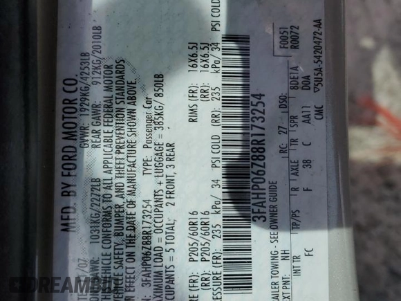 2008 Ford Fusion S with VIN 3FAHP06Z88R173254, listed as a Copart auction lot 83989644 with 231,304 mi miles and Salvage Title. Bid and sale history available at carsss.com. Image 12.