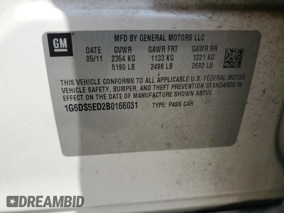 2011 Cadillac CTS Premium with VIN 1G6DS5ED2B0166031, listed as a Copart auction lot 63663675 with 158,709 mi miles and Salvage title. Bid and sale history available at DreamBid. Image 12.