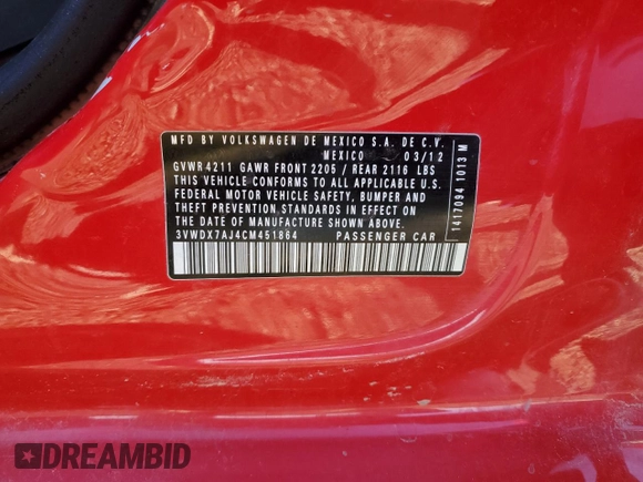 2012 Volkswagen Jetta SE with VIN 3VWDX7AJ4CM451864, listed as a Copart auction lot 78955634 with 139,369 mi miles and Salvage title. Bid and sale history available at DreamBid. Image 15.