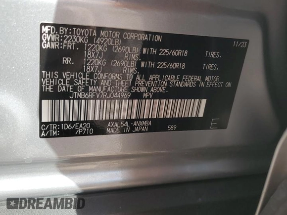 2024 Toyota RAV4 Hybrid XLE Premium with VIN JTMB6RFV7RJ044969, listed as a Copart auction lot 48365255 with 16,176 mi miles and Salvage title. Bid and sale history available at DreamBid. Image 13.