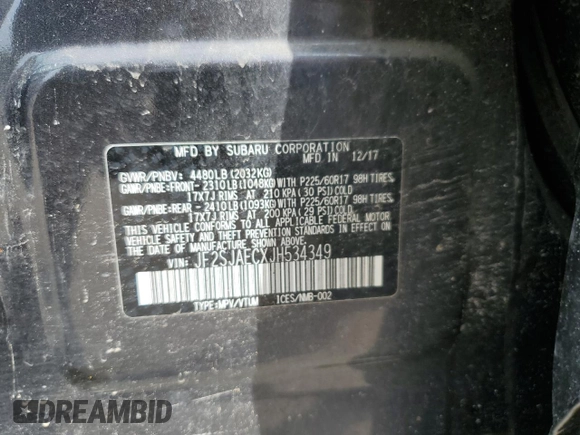 2018 Subaru Forester Premium with VIN JF2SJAECXJH534349, listed as a Copart auction lot 52827244 with 152,835 mi miles and Salvage Title. Bid and sale history available at carsss.com. Image 13.