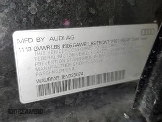 2014 Audi A4 Premium with VIN WAUBFAFL1EN025074, listed as a Copart auction lot 51700855 with 104,662 mi miles and Salvage Title. Bid and sale history available at carsss.com. Image 12.