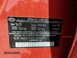 2020 Hyundai Sonata SEL z VIN 5NPEF4JA5LH024661, wystawiony jako Copart lot #56717715 z przebiegiem Nie podano mil oraz Nie do naprawy. Historia ofert i sprzedaży dostępna na DreamBid. Obrazek 12.