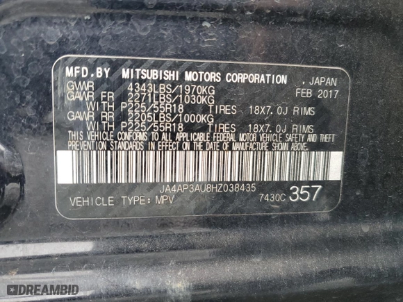 2017 Mitsubishi Outlander Sport ES 2.0 with VIN JA4AP3AU8HZ038435, listed as a Copart auction lot 44193465 with 176,591 mi miles and Clean Title. Bid and sale history available at carsss.com. Image 12.