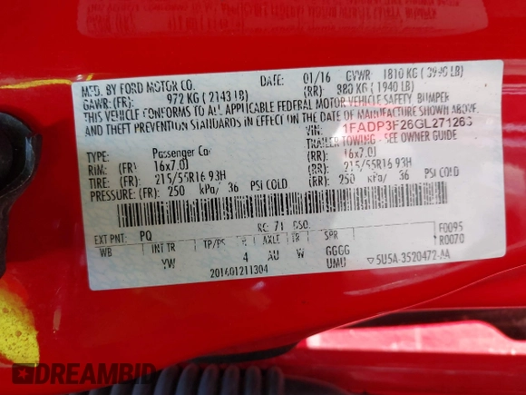 2016 Ford Focus SE с VIN 1FADP3F26GL271263, выставлен на аукционе IAAI как лот 42397304 с пробегом 60 774 миль миль и . История ставок и продаж доступна на DreamBid. Изображение 9.