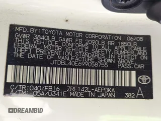 2009 Toyota Corolla with VIN JTDBL40E699058755, listed as a IAAI auction lot 42564996 with 211,526 mi miles and . Bid and sale history available at DreamBid. Image 9.