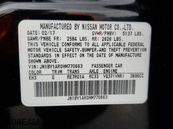 2017 Infiniti M37 with VIN JN1BY1AR0HM770663, listed as a Copart auction lot 54260265 with 126,965 mi miles and Salvage Title. Bid and sale history available at carsss.com. Image 12.