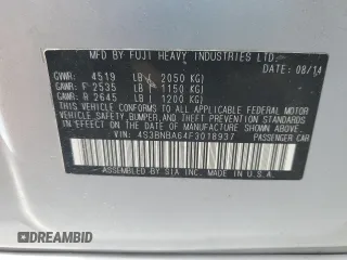 2015 Subaru Legacy 2.5i with VIN 4S3BNBA64F3018937, listed as a Copart auction lot 62325105 with 243,500 mi miles and Salvage title. Bid and sale history available at DreamBid. Image 12.