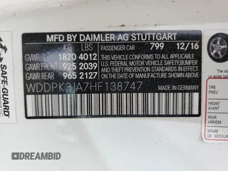2017 Mercedes-Benz SLC 300 z VIN WDDPK3JA7HF138747, wystawiony jako Copart lot #86614014 z przebiegiem 36 199 mil mil oraz Szkoda całkowita • Salvage title. Historia ofert i sprzedaży dostępna na DreamBid. Obrazek 13.