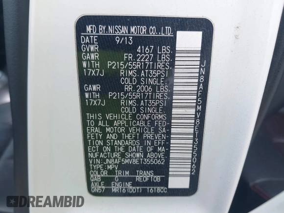 2014 Nissan Juke Nismo with VIN JN8AF5MV8ET355062, listed as a IAAI auction lot 42682377 with 134,118 mi miles and . Bid and sale history available at DreamBid. Image 9.