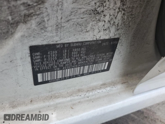 2019 Subaru Impreza Premium z VIN 4S3GTAD62K3753556, wystawiony jako Copart lot #63009014 z przebiegiem Nie podano mil oraz Szkoda całkowita • Salvage title. Historia ofert i sprzedaży dostępna na DreamBid. Obrazek 13.
